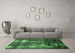 Machine Washable Abstract Emerald Green Modern Area Rugs in a Living Room,, wshabs513emgrn