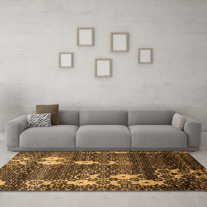 Machine Washable Abstract Orange Modern Area Rugs in a Living Room, wshabs513org