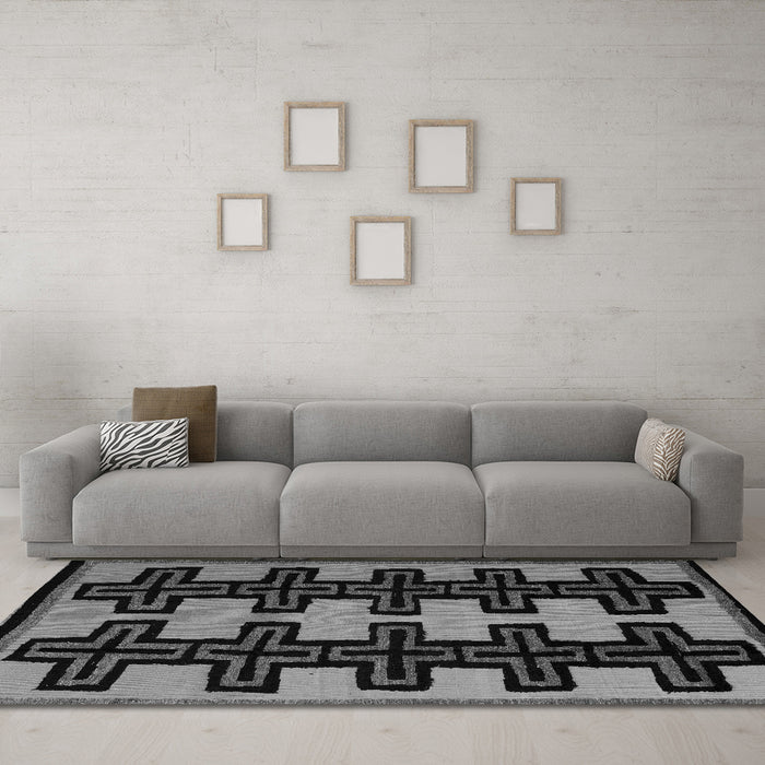 Machine Washable Abstract Gray Modern Rug in a Living Room,, wshabs5140gry