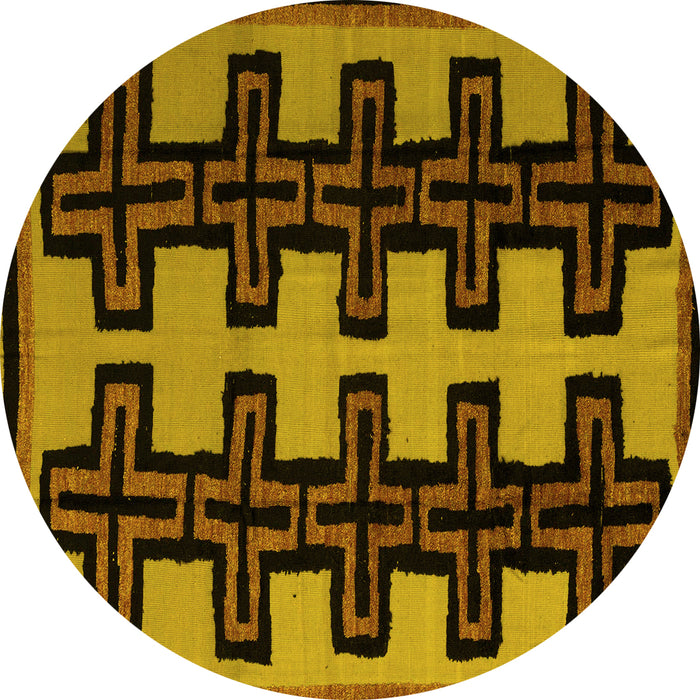 Round Abstract Yellow Modern Rug, abs5140yw