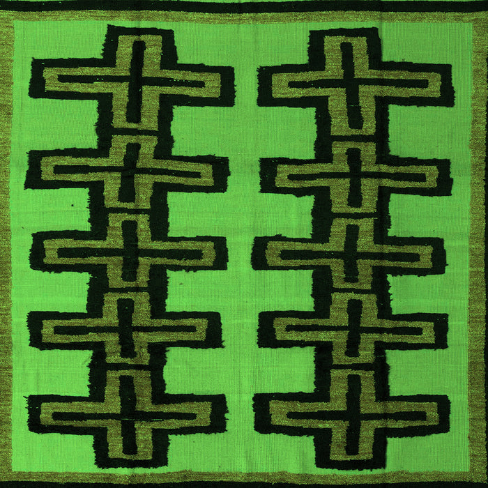 Square Machine Washable Abstract Green Modern Area Rugs, wshabs5140grn