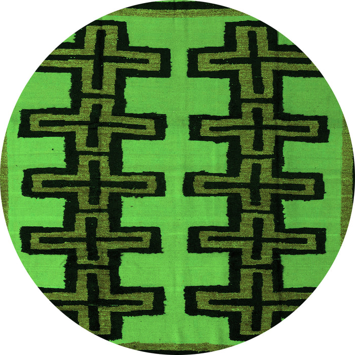 Round Machine Washable Abstract Green Modern Area Rugs, wshabs5140grn