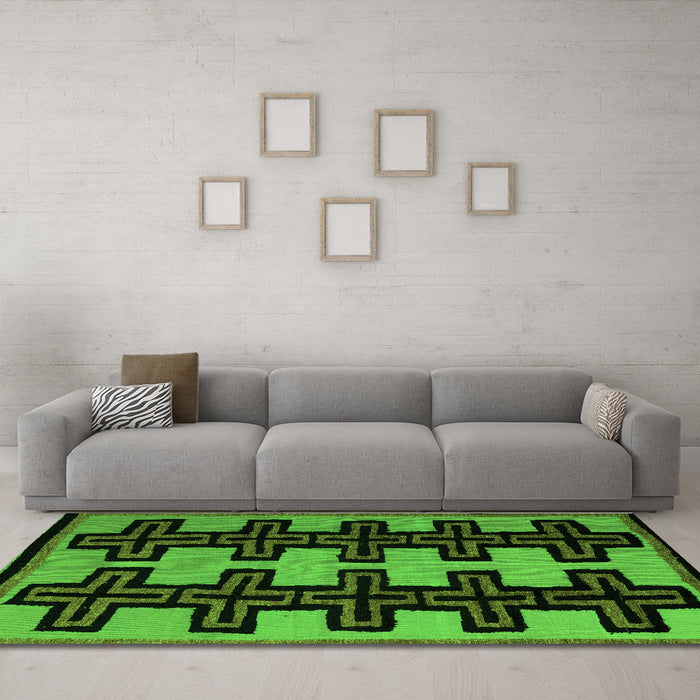 Machine Washable Abstract Green Modern Area Rugs in a Living Room,, wshabs5140grn
