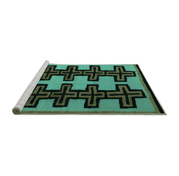 Sideview of Machine Washable Abstract Turquoise Modern Area Rugs, wshabs5140turq