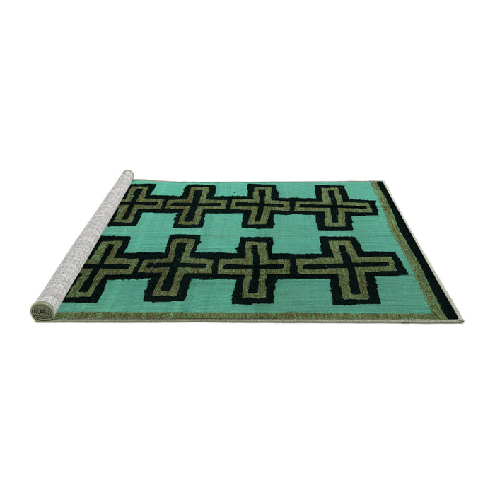 Sideview of Machine Washable Abstract Turquoise Modern Area Rugs, wshabs5140turq