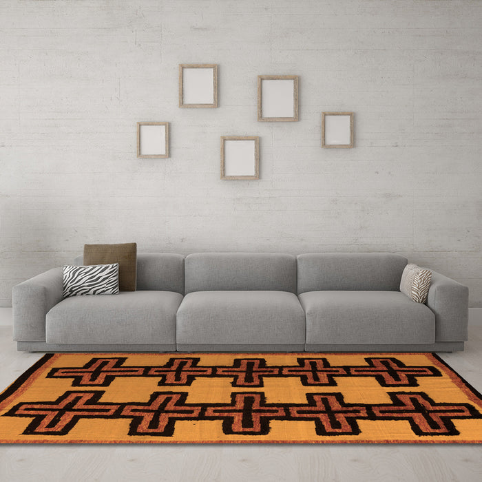 Machine Washable Abstract Orange Modern Area Rugs in a Living Room, wshabs5140org