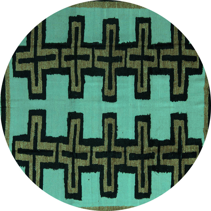 Round Machine Washable Abstract Turquoise Modern Area Rugs, wshabs5140turq