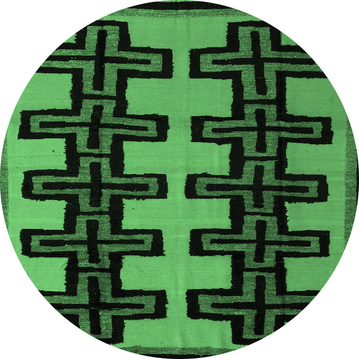 Round Abstract Emerald Green Modern Rug, abs5140emgrn