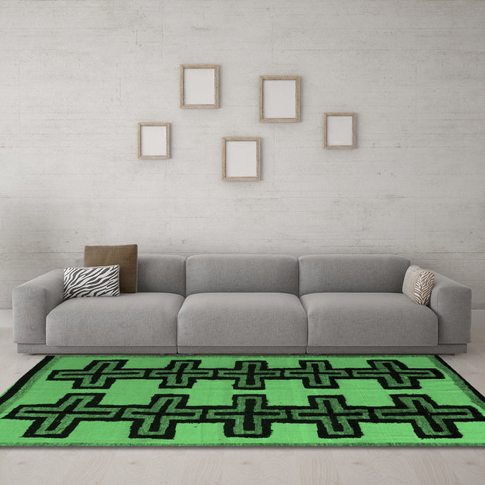 Machine Washable Abstract Emerald Green Modern Area Rugs in a Living Room,, wshabs5140emgrn