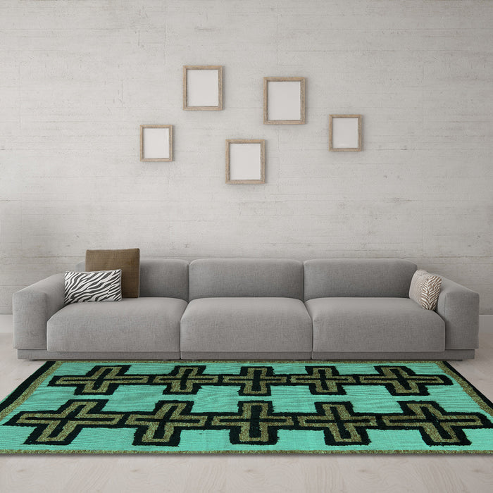 Machine Washable Abstract Turquoise Modern Area Rugs in a Living Room,, wshabs5140turq