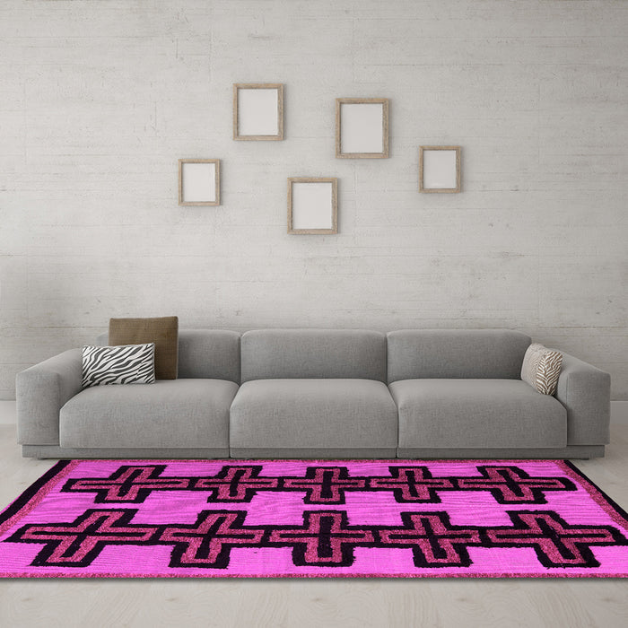 Machine Washable Abstract Pink Modern Rug in a Living Room, wshabs5140pnk