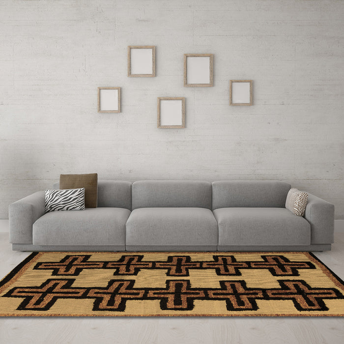 Machine Washable Abstract Brown Modern Rug in a Living Room,, wshabs5140brn