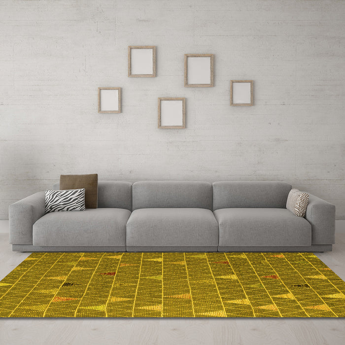 Machine Washable Abstract Yellow Modern Rug in a Living Room, wshabs5141yw
