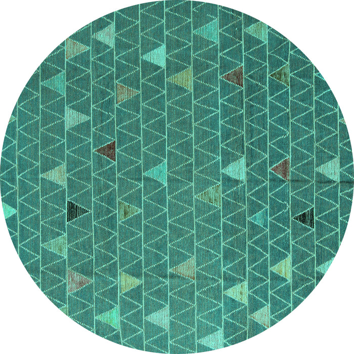 Round Machine Washable Abstract Turquoise Modern Area Rugs, wshabs5141turq