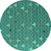 Round Machine Washable Abstract Turquoise Modern Area Rugs, wshabs5141turq