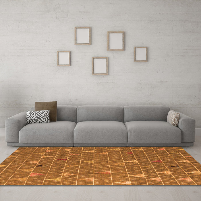 Machine Washable Abstract Orange Modern Area Rugs in a Living Room, wshabs5141org