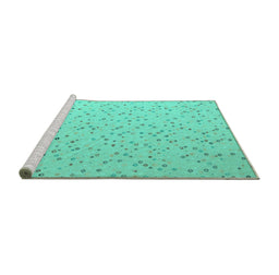 Sideview of Machine Washable Abstract Turquoise Modern Area Rugs, wshabs5142turq