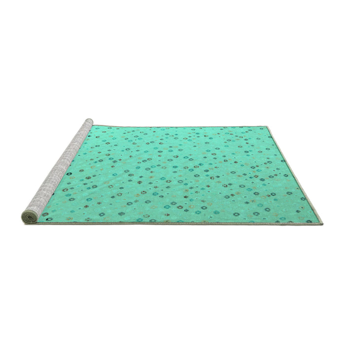 Sideview of Machine Washable Abstract Turquoise Modern Area Rugs, wshabs5142turq