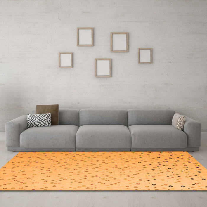 Machine Washable Abstract Orange Modern Area Rugs in a Living Room, wshabs5142org