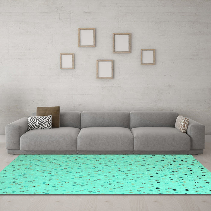 Machine Washable Abstract Turquoise Modern Area Rugs in a Living Room,, wshabs5142turq