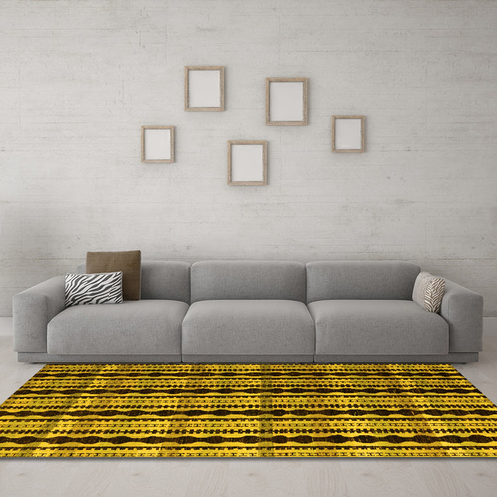 Machine Washable Abstract Yellow Modern Rug in a Living Room, wshabs5143yw