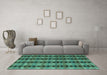 Machine Washable Abstract Turquoise Modern Area Rugs in a Living Room,, wshabs5143turq