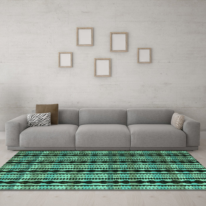 Machine Washable Abstract Turquoise Modern Area Rugs in a Living Room,, wshabs5143turq