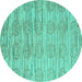 Round Machine Washable Abstract Turquoise Modern Area Rugs, wshabs5144turq