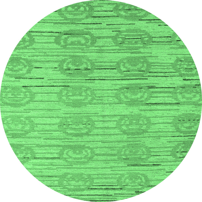 Round Machine Washable Abstract Emerald Green Modern Area Rugs, wshabs5144emgrn
