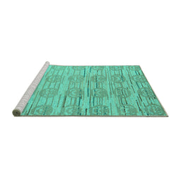 Sideview of Machine Washable Abstract Turquoise Modern Area Rugs, wshabs5144turq