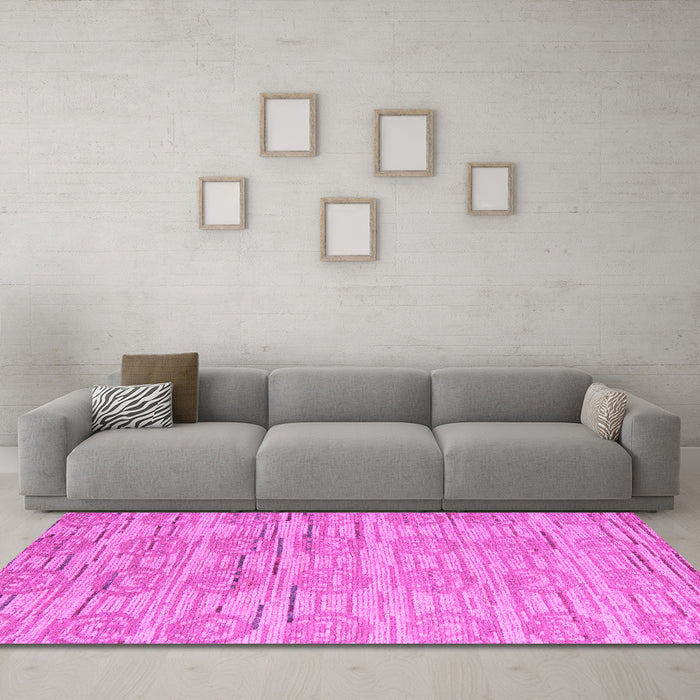 Machine Washable Abstract Pink Modern Rug in a Living Room, wshabs5144pnk
