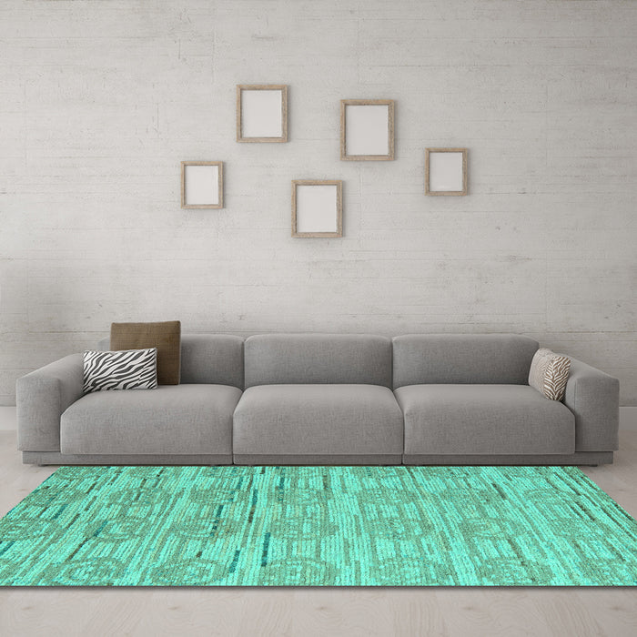 Machine Washable Abstract Turquoise Modern Area Rugs in a Living Room,, wshabs5144turq