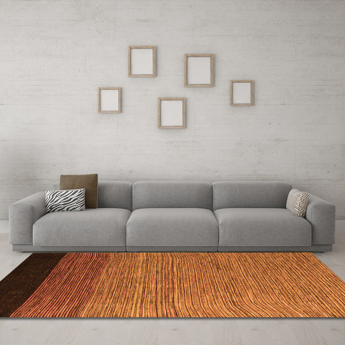 Machine Washable Abstract Orange Modern Area Rugs in a Living Room, wshabs5146org