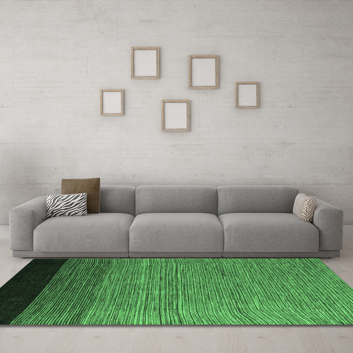Machine Washable Abstract Emerald Green Modern Area Rugs in a Living Room,, wshabs5146emgrn