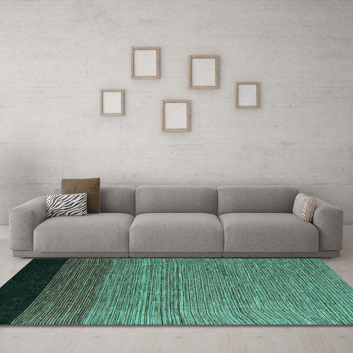 Machine Washable Abstract Turquoise Modern Area Rugs in a Living Room,, wshabs5146turq