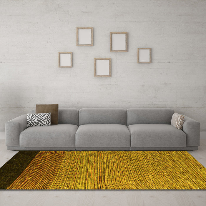 Machine Washable Abstract Yellow Modern Rug in a Living Room, wshabs5146yw