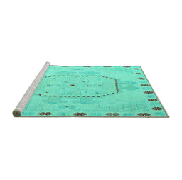 Sideview of Machine Washable Abstract Turquoise Modern Area Rugs, wshabs5147turq