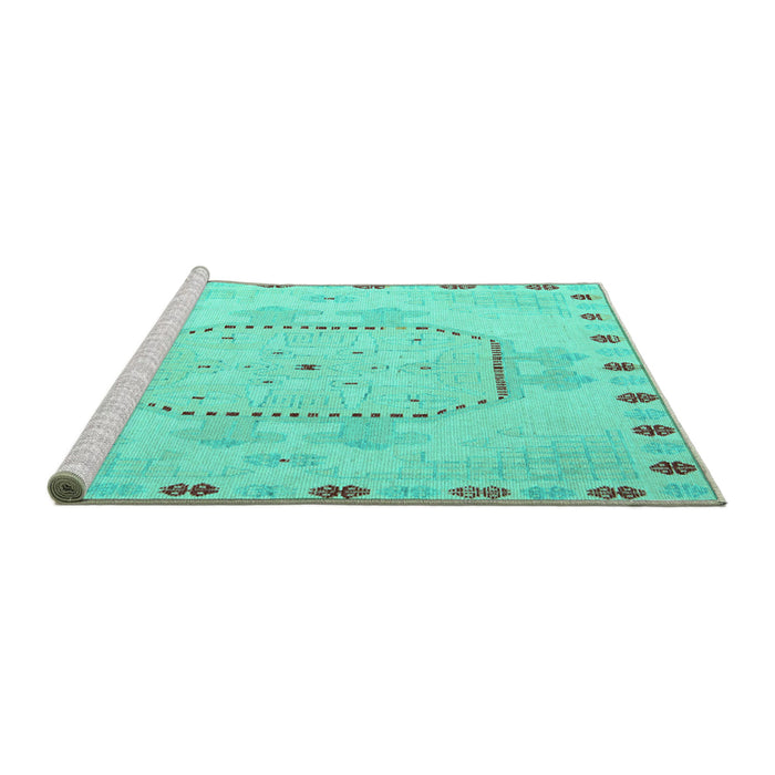 Sideview of Machine Washable Abstract Turquoise Modern Area Rugs, wshabs5147turq