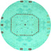 Round Machine Washable Abstract Turquoise Modern Area Rugs, wshabs5147turq