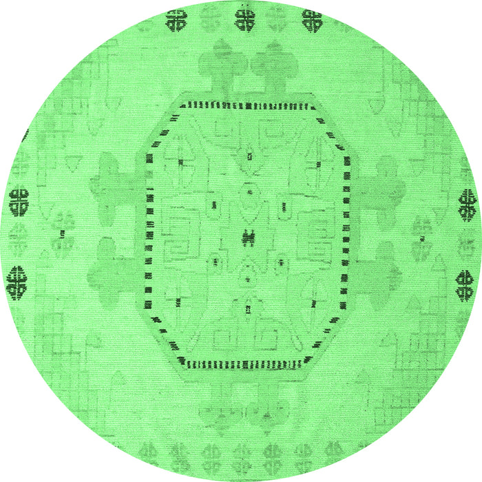 Round Machine Washable Abstract Emerald Green Modern Area Rugs, wshabs5147emgrn