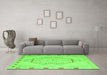 Machine Washable Abstract Green Modern Area Rugs in a Living Room,, wshabs5147grn