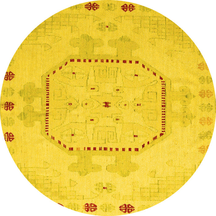 Round Machine Washable Abstract Yellow Modern Rug, wshabs5147yw