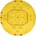 Round Machine Washable Abstract Yellow Modern Rug, wshabs5147yw