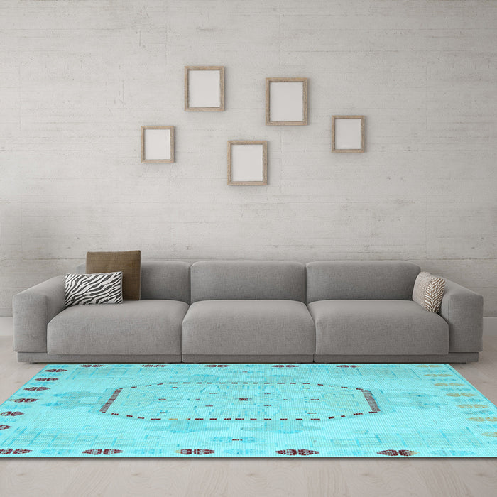 Machine Washable Abstract Light Blue Modern Rug in a Living Room, wshabs5147lblu