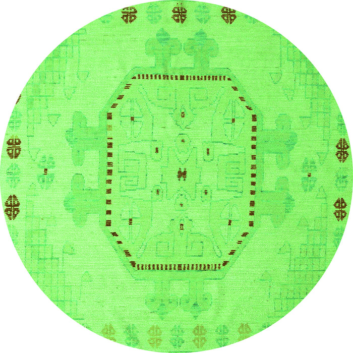 Round Machine Washable Abstract Green Modern Area Rugs, wshabs5147grn