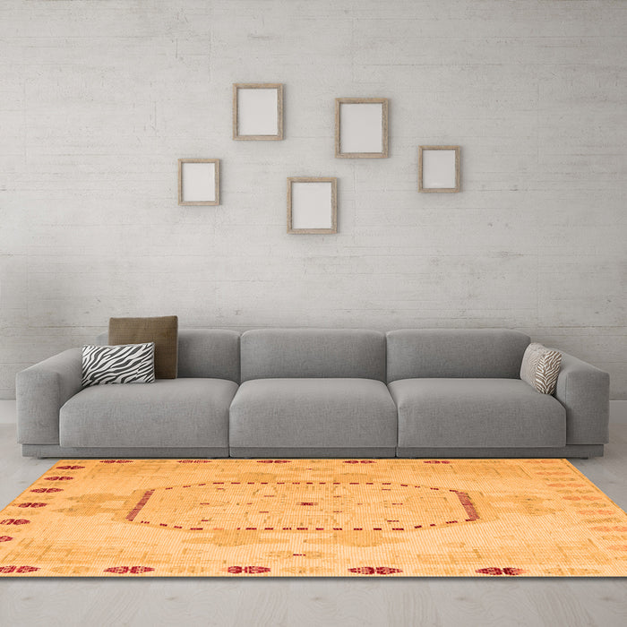 Machine Washable Abstract Orange Modern Area Rugs in a Living Room, wshabs5147org