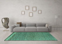 Machine Washable Abstract Turquoise Modern Area Rugs in a Living Room,, wshabs5148turq