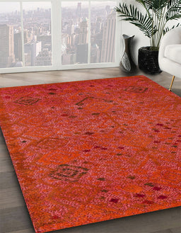 Abstract Red Modern Rug in Family Room, abs5149