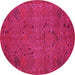 Round Machine Washable Abstract Pink Modern Rug, wshabs5149pnk