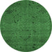 Round Machine Washable Abstract Emerald Green Modern Area Rugs, wshabs5149emgrn